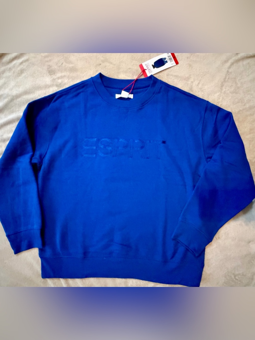 Esprit Blue Embossed Logo Crewneck Sweatshirt 80s Viral Vintage L